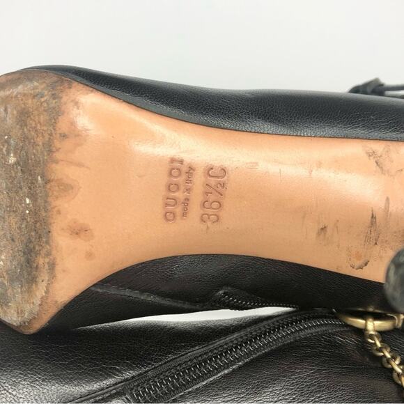 Vintage Gucci Horsebit Chain Harness Black Leather Ankle High Heeled Boots 36.5 - Picture 8 of 8